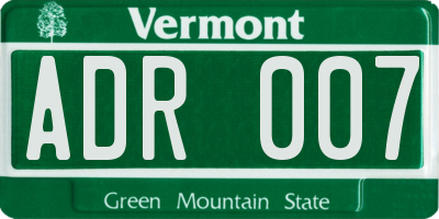 VT license plate ADR007