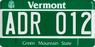 VT license plate ADR012