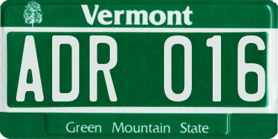 VT license plate ADR016