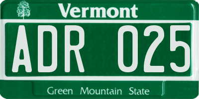 VT license plate ADR025