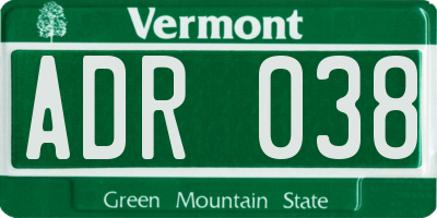 VT license plate ADR038