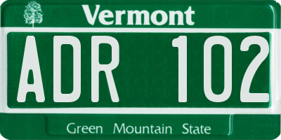 VT license plate ADR102