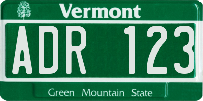 VT license plate ADR123
