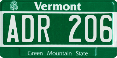 VT license plate ADR206