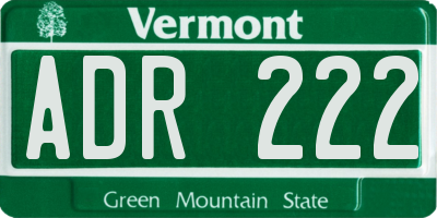 VT license plate ADR222