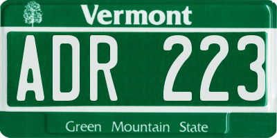 VT license plate ADR223