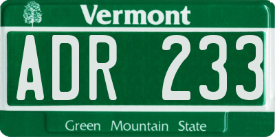 VT license plate ADR233