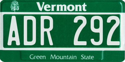 VT license plate ADR292