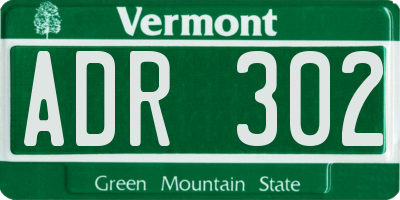 VT license plate ADR302