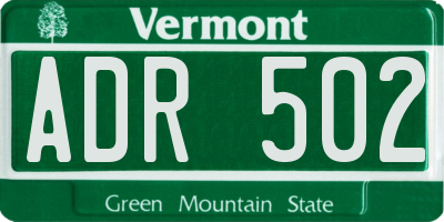 VT license plate ADR502