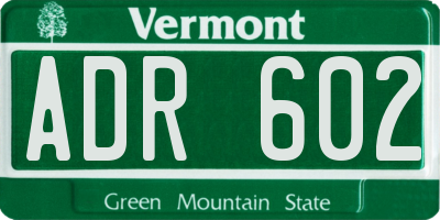 VT license plate ADR602