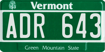VT license plate ADR643
