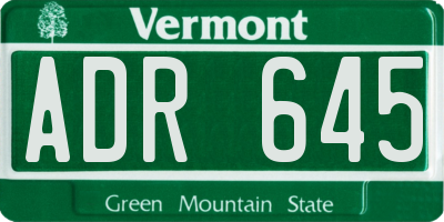 VT license plate ADR645