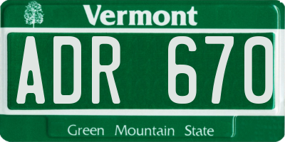 VT license plate ADR670