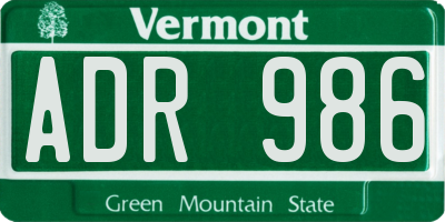 VT license plate ADR986