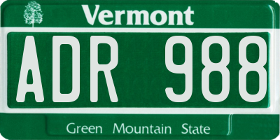 VT license plate ADR988