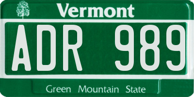 VT license plate ADR989