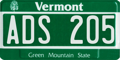 VT license plate ADS205