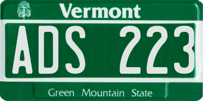 VT license plate ADS223