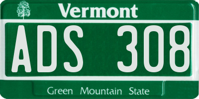 VT license plate ADS308