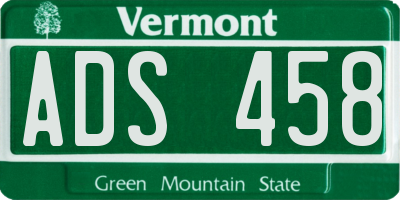 VT license plate ADS458