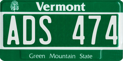 VT license plate ADS474