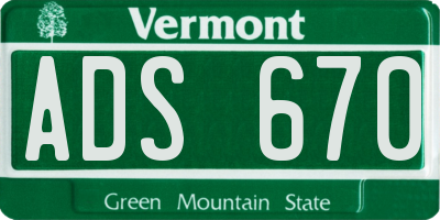 VT license plate ADS670