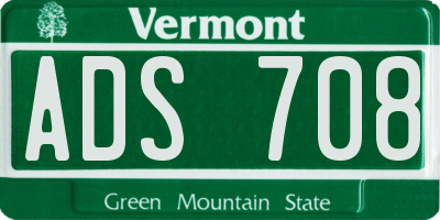 VT license plate ADS708