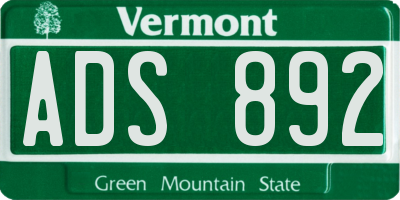 VT license plate ADS892