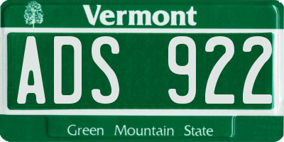 VT license plate ADS922
