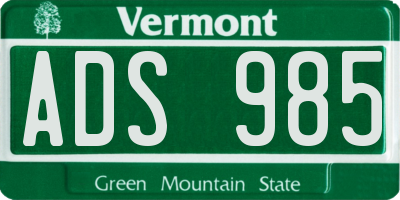 VT license plate ADS985