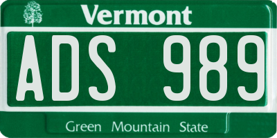 VT license plate ADS989