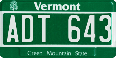 VT license plate ADT643