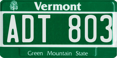 VT license plate ADT803