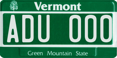 VT license plate ADU000