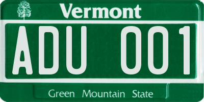 VT license plate ADU001