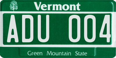 VT license plate ADU004