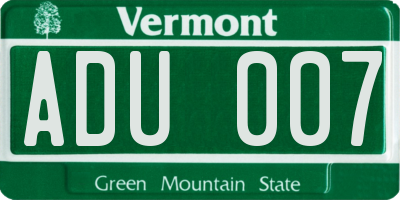 VT license plate ADU007