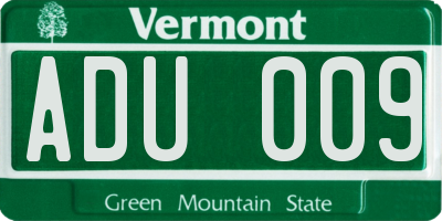 VT license plate ADU009