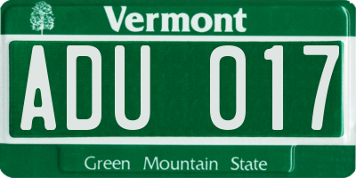VT license plate ADU017