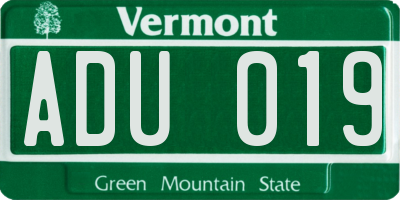VT license plate ADU019
