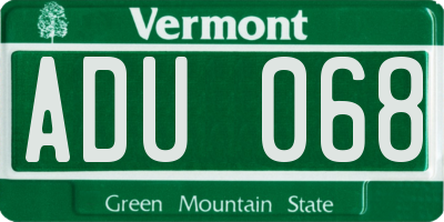 VT license plate ADU068