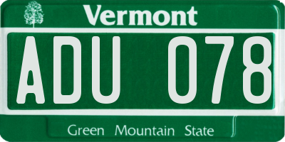 VT license plate ADU078