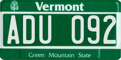 VT license plate ADU092