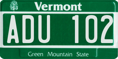 VT license plate ADU102