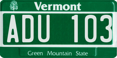 VT license plate ADU103