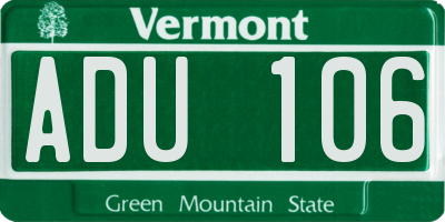 VT license plate ADU106