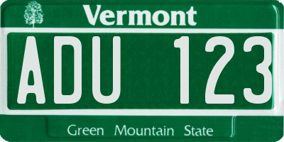 VT license plate ADU123
