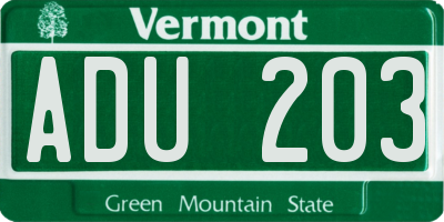 VT license plate ADU203
