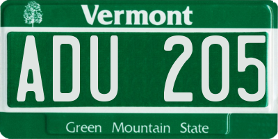 VT license plate ADU205